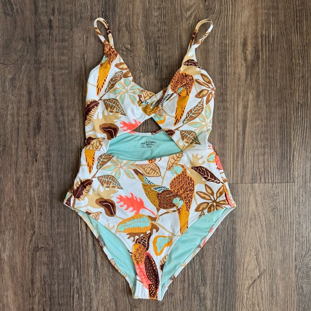 NEW Aerie Twist Front Floral Leaf Cut Out One Piece Swimsuit Size Small - Picture 5 of 12